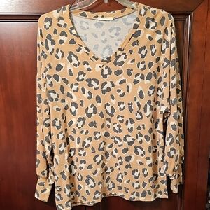 Entro Tan and Black Animal Print Blouse